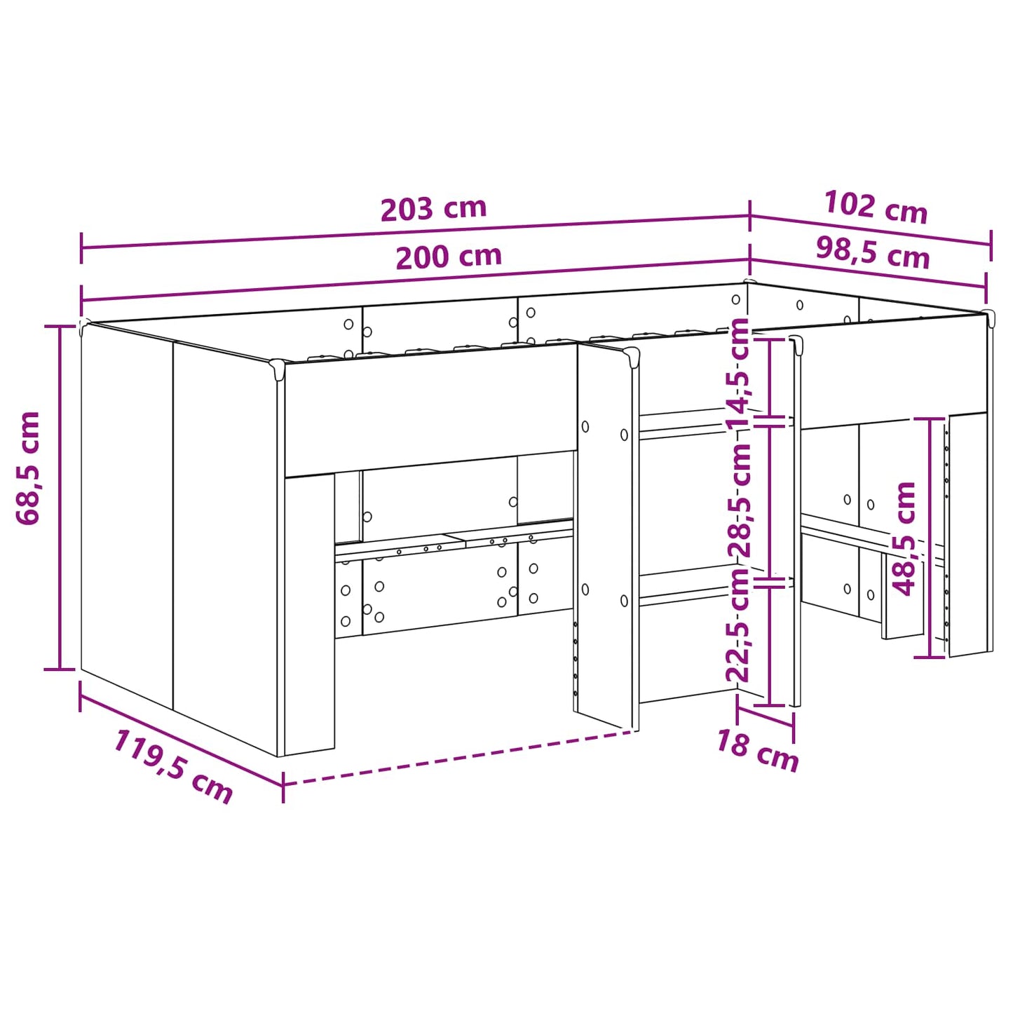 Kids'High Bed Frame Smoked Oak 98.5 x 200 cm Engineered Wood