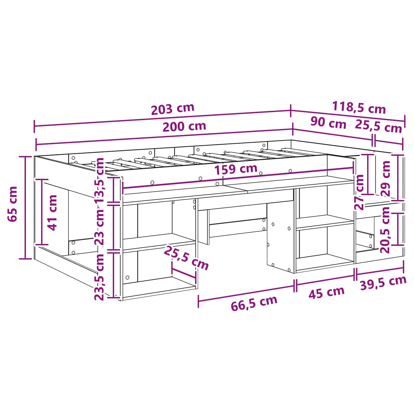 Kids'Bed Frame with Storage Sonoma Oak 90 x 200 cm