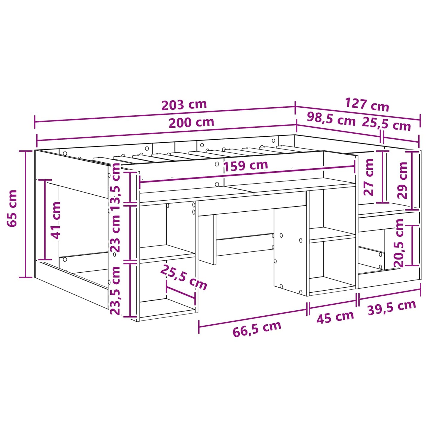 Kids'Bed Frame with Storage White 98.5 x 200 cm