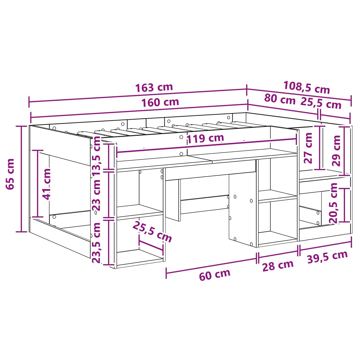Kids'Bed Frame with Storage Sonoma Oak 80 x 160 cm