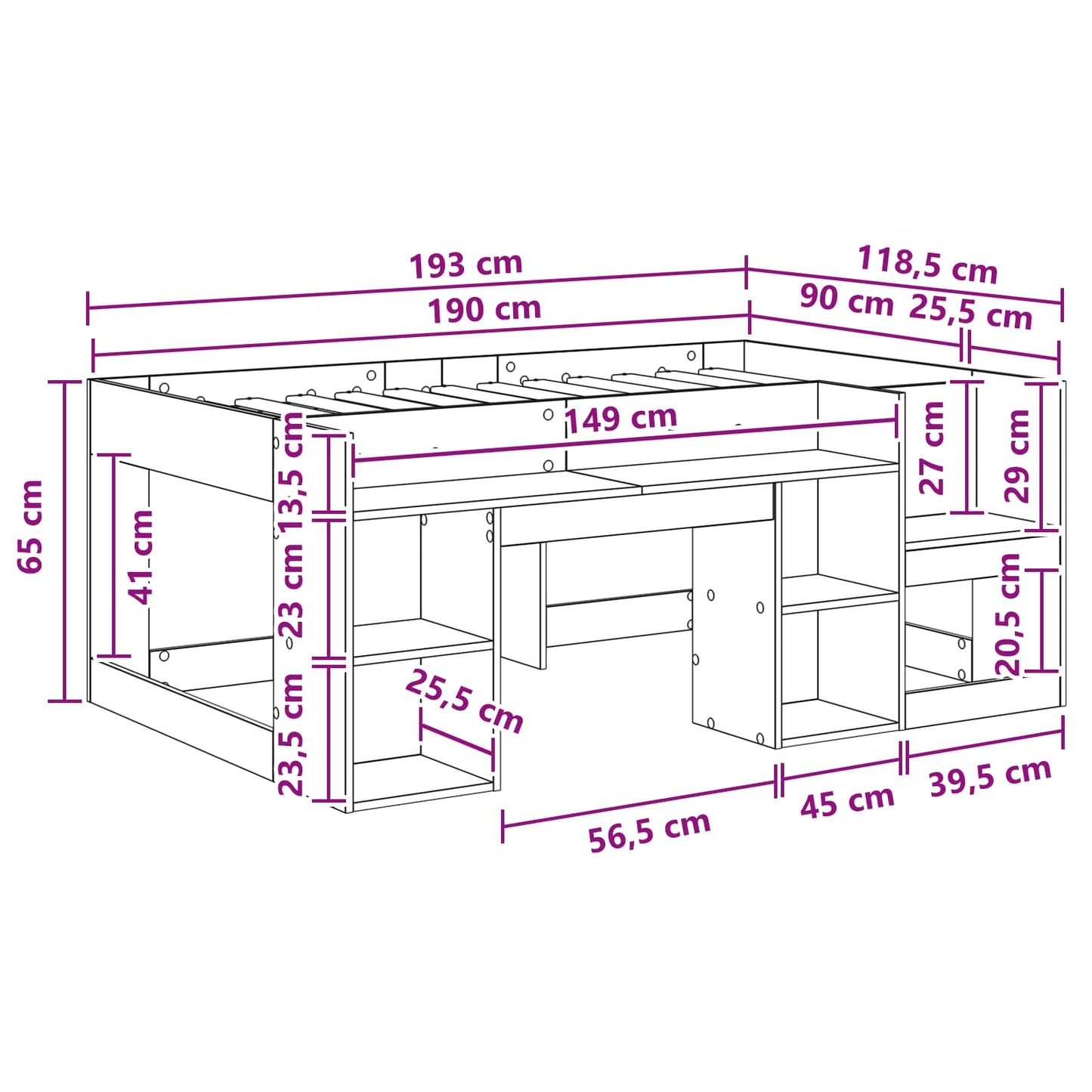 Kids'Bed Frame with Storage Old Wood 90 x 190 cm