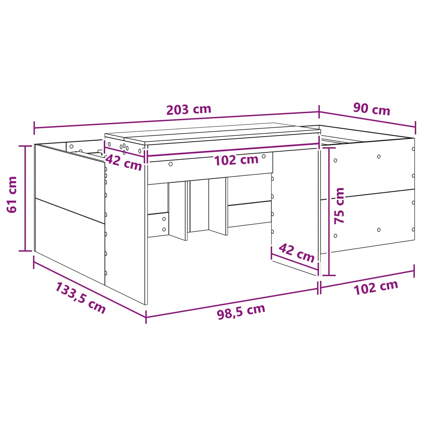 Kids'High Bed Frame with Desk Artisan Oak 90 x 200 cm