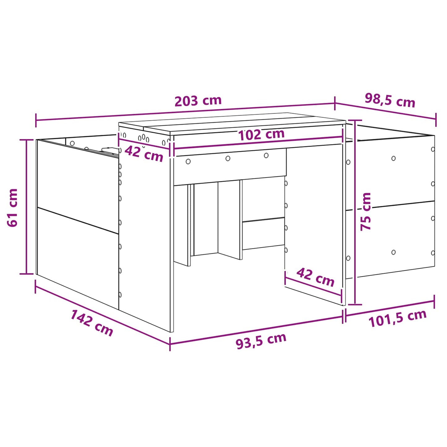 Kids'High Bed Frame with Desk White 98.5 x 200 cm