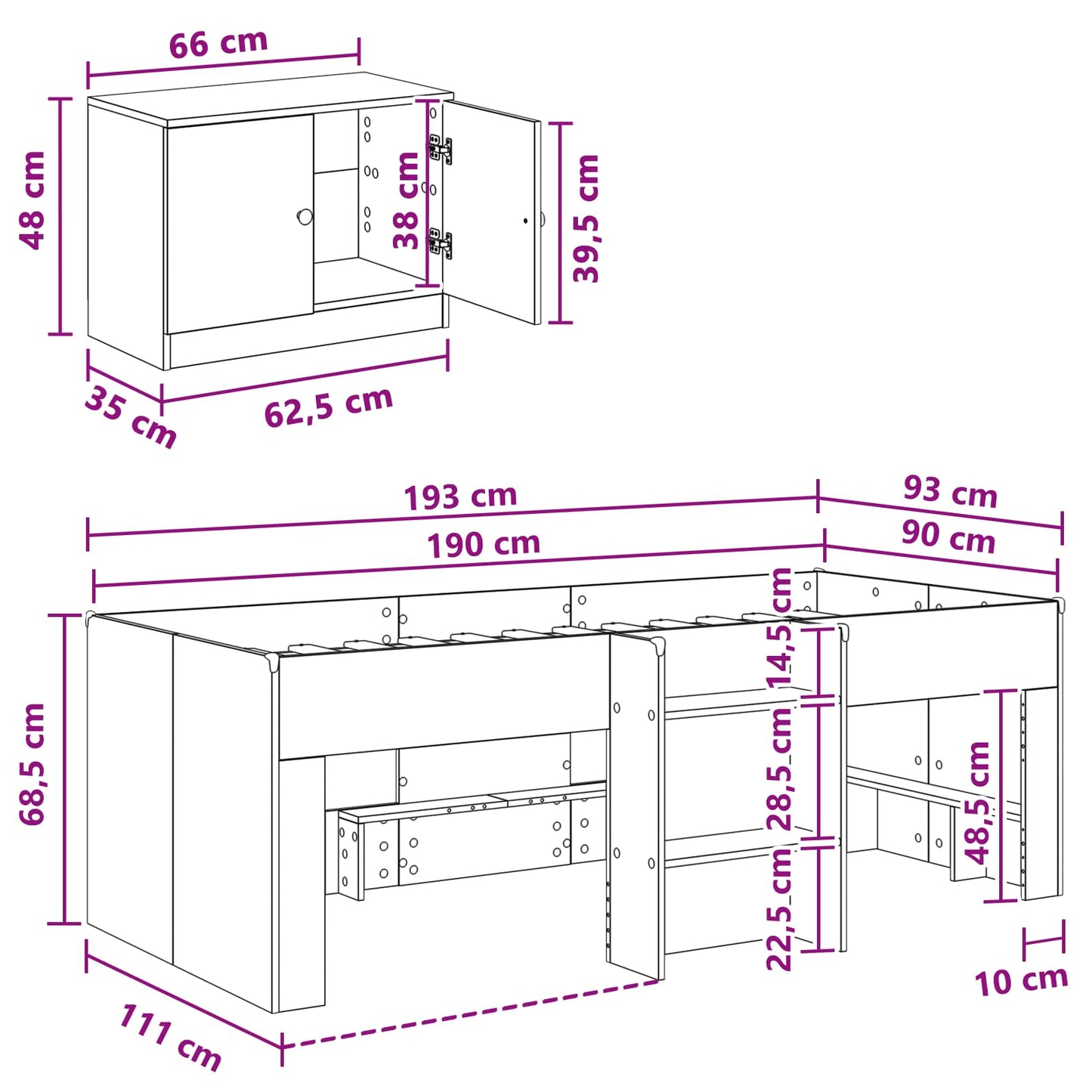 Loft Bed Frame with Cabinet 3 pcs Old Wood Engineered Wood