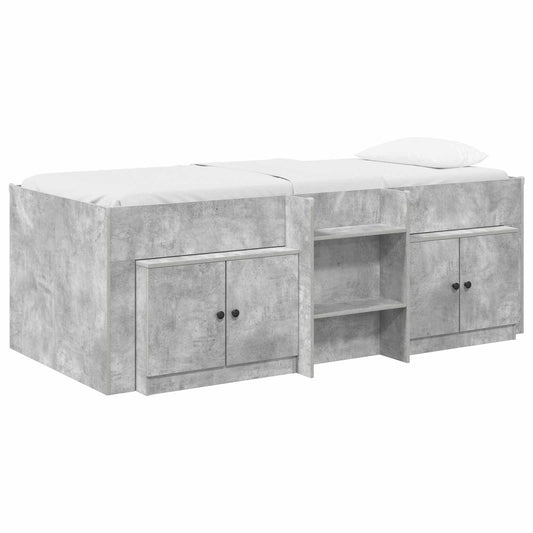 Loft Bed Frame with Cabinet 3 pcs Concrete Grey Engineered Wood
