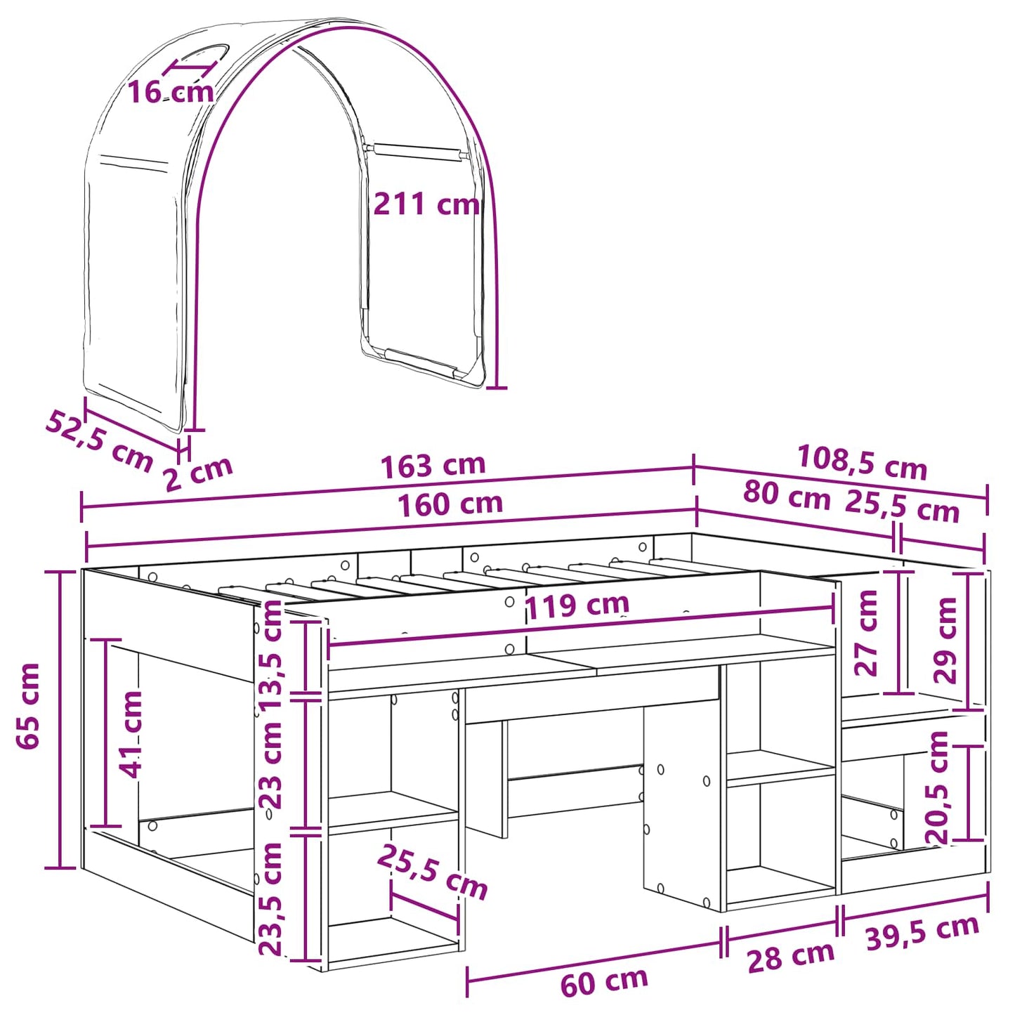 Bed with Tunnel 3 pcs Sonoma Oak and Pink Engineered Wood