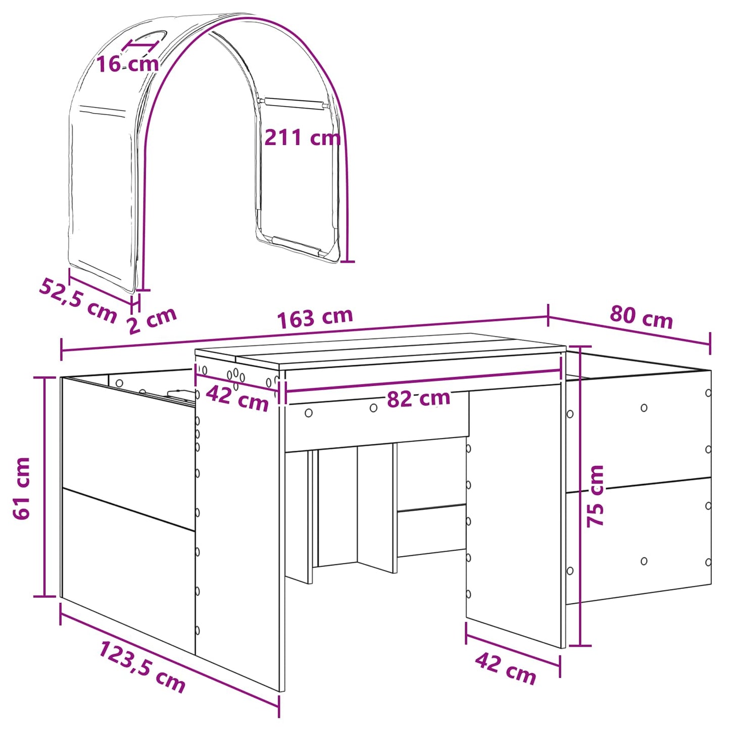 Bed with Tunnel 3 pcs Sonoma Oak and White Engineered Wood