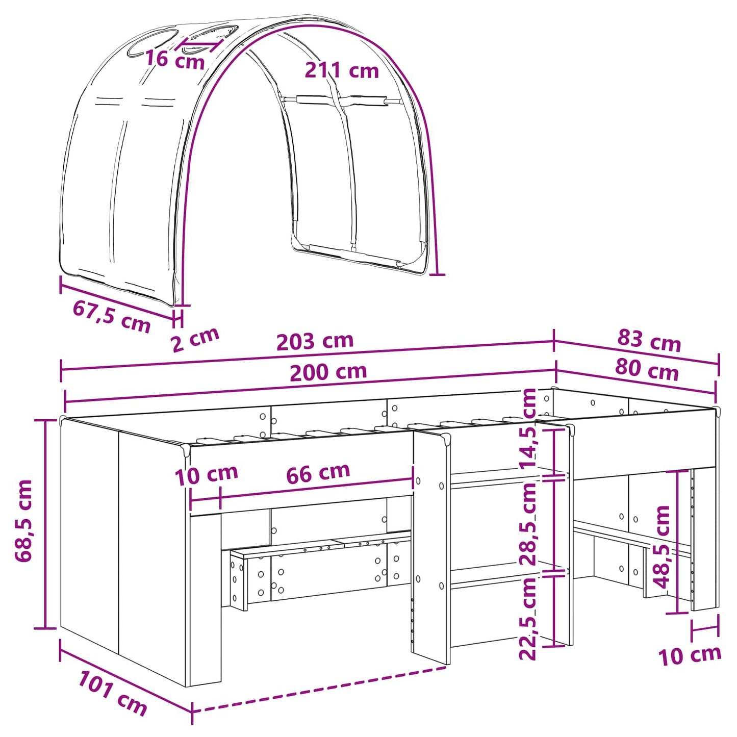 Bed with Tunnel 4 pcs White and Light Blue Engineered Wood