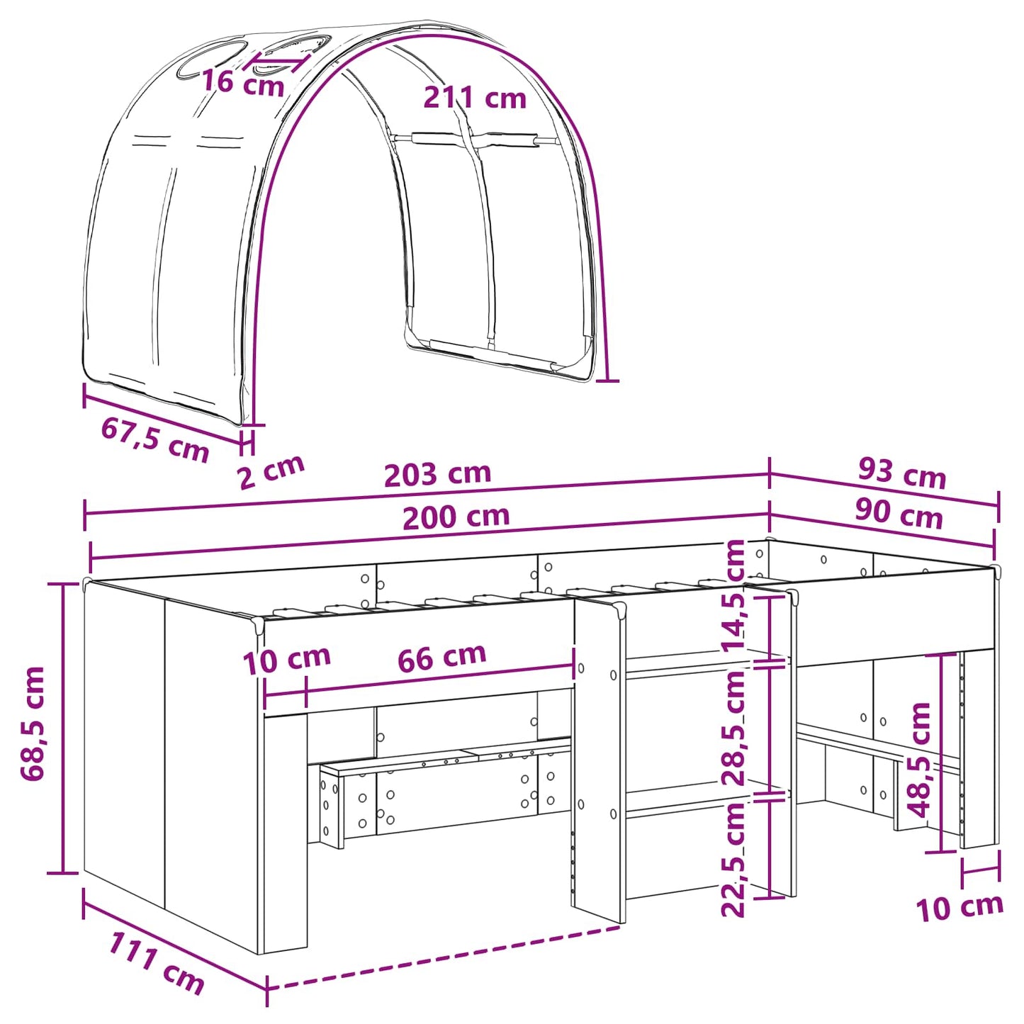 Kids'High Bed Frame with Tunnel White and Light Blue
