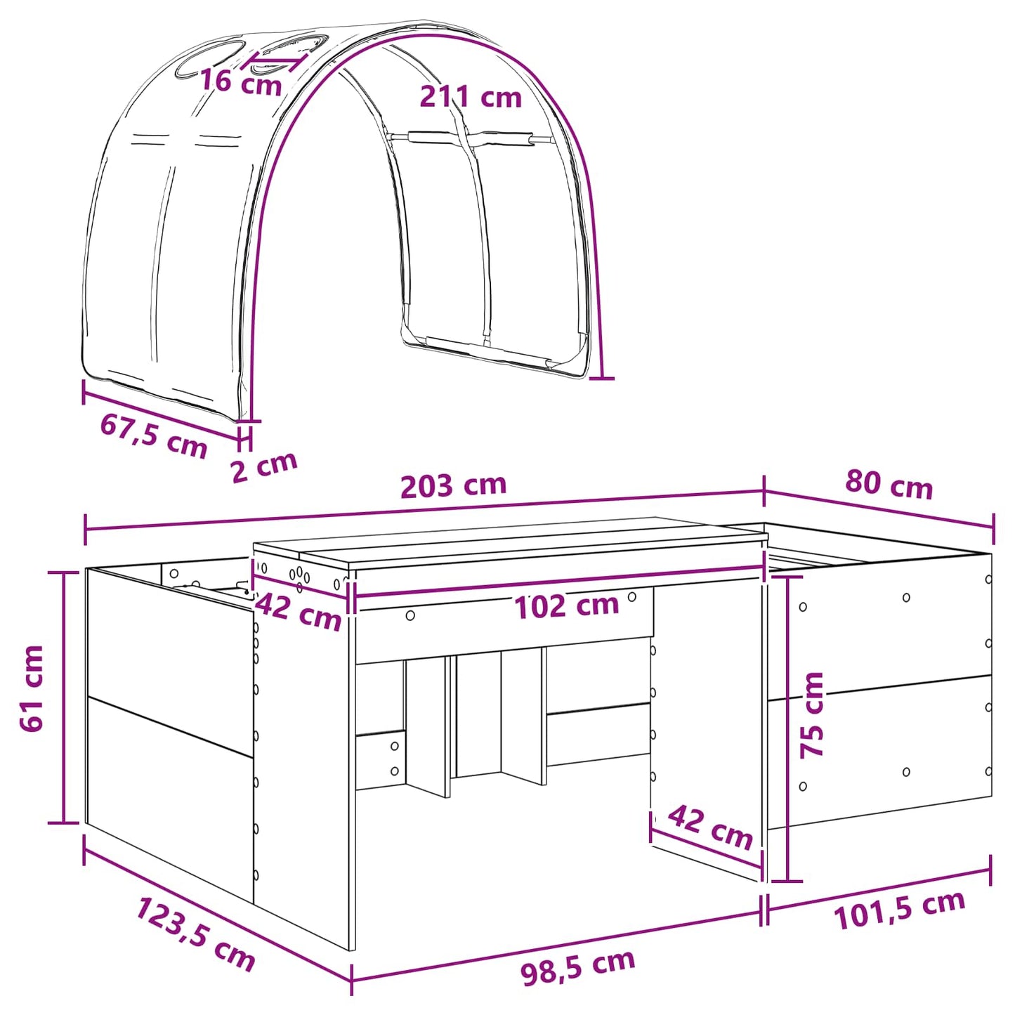Bed Frame with Tunnel with Shelf 3 pcs White Engineered Wood