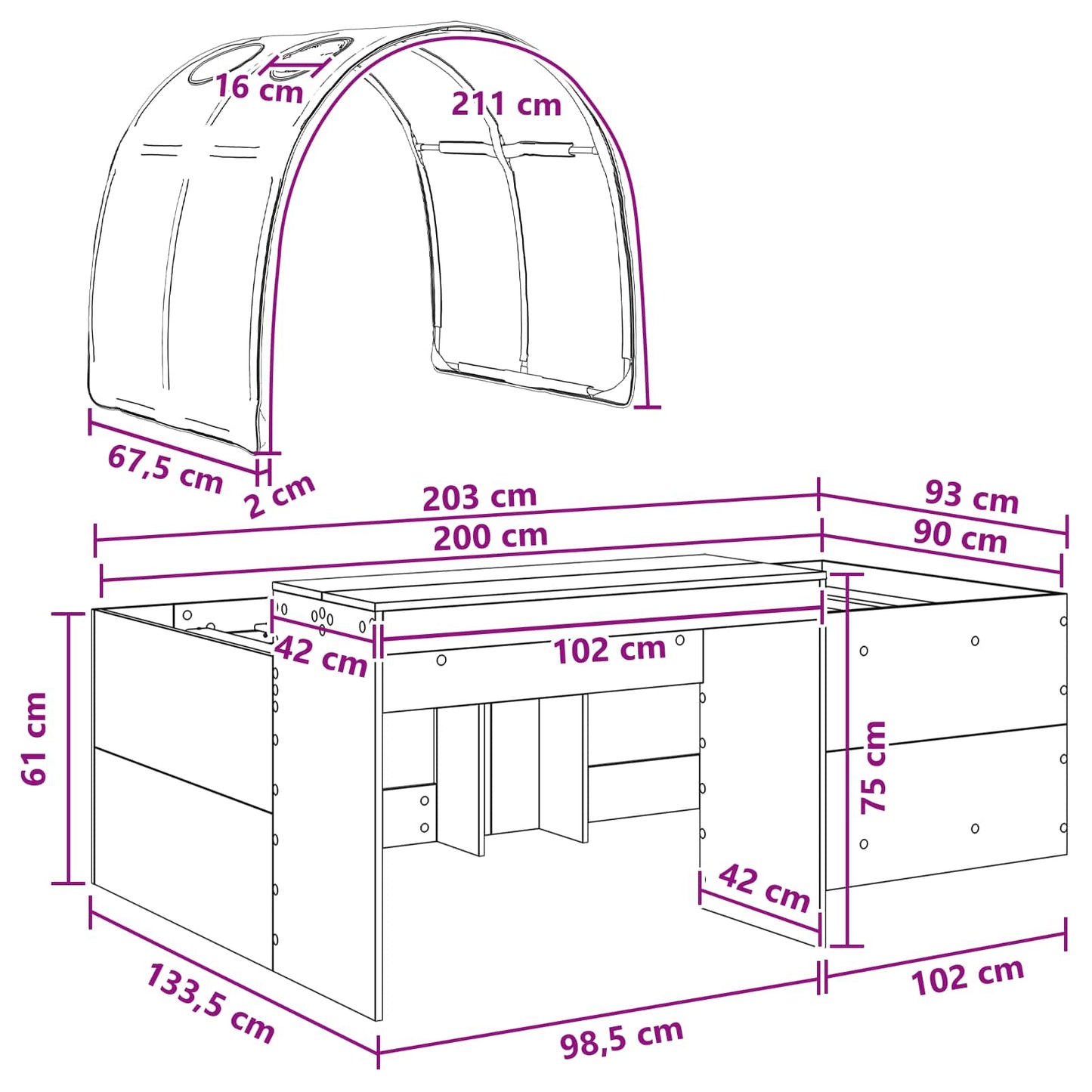 Bed with Tunnel 3 pcs Sonoma Oak and Pink Engineered Wood