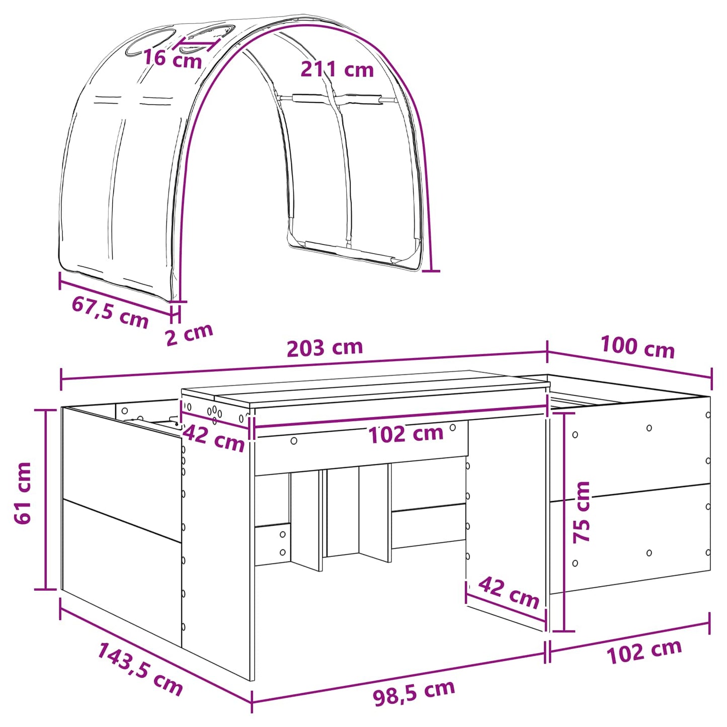 Bed with Tunnel 3 pcs Sonoma Oak and White Engineered Wood