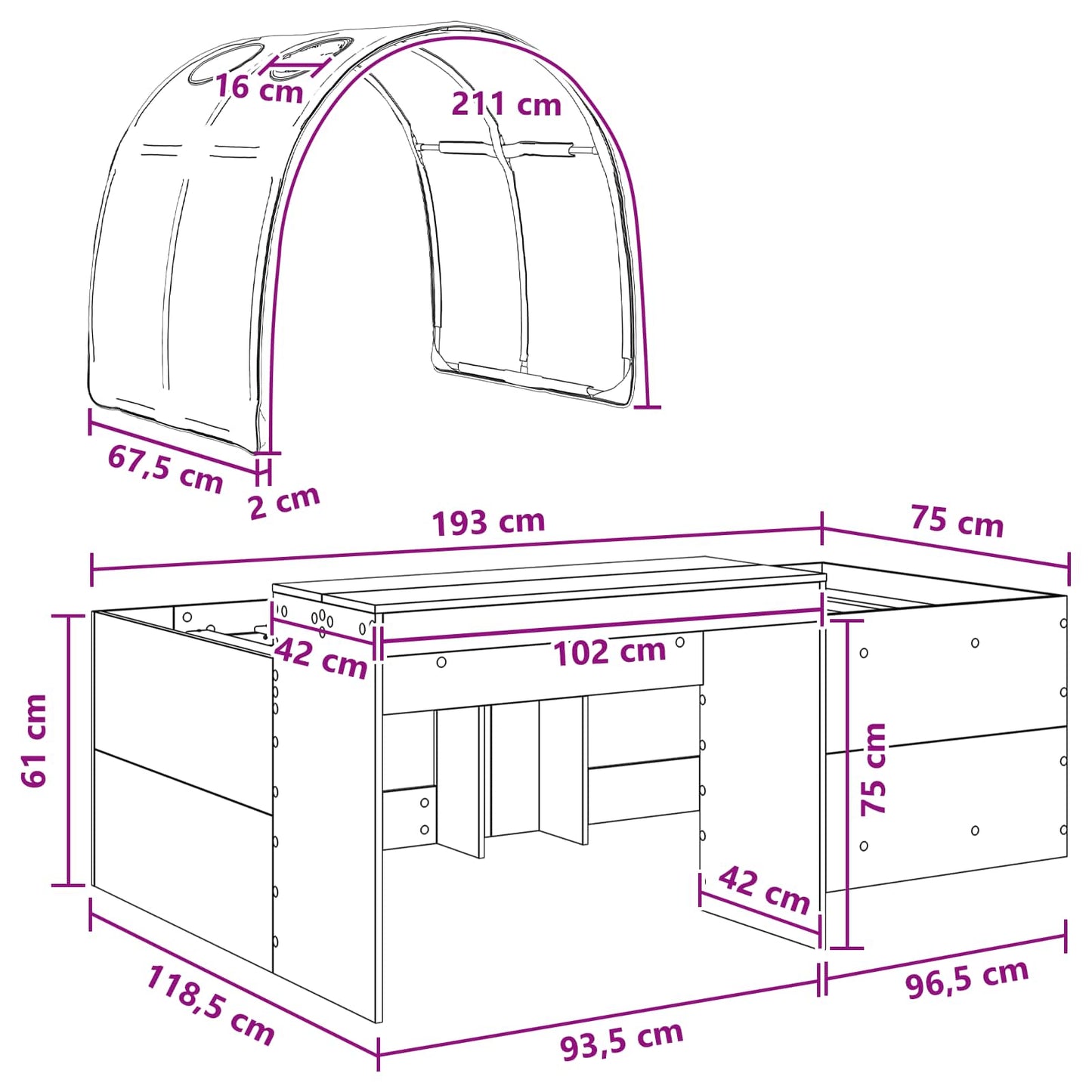 Bed with Tunnel 3 pcs Artisian Oak and Pink Engineered Wood