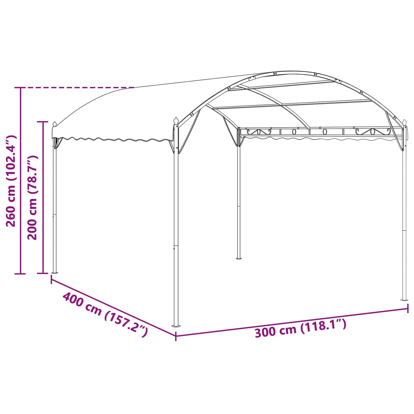 Gazebo 4 x 3 x 2.6 m Green Polyester and Steel