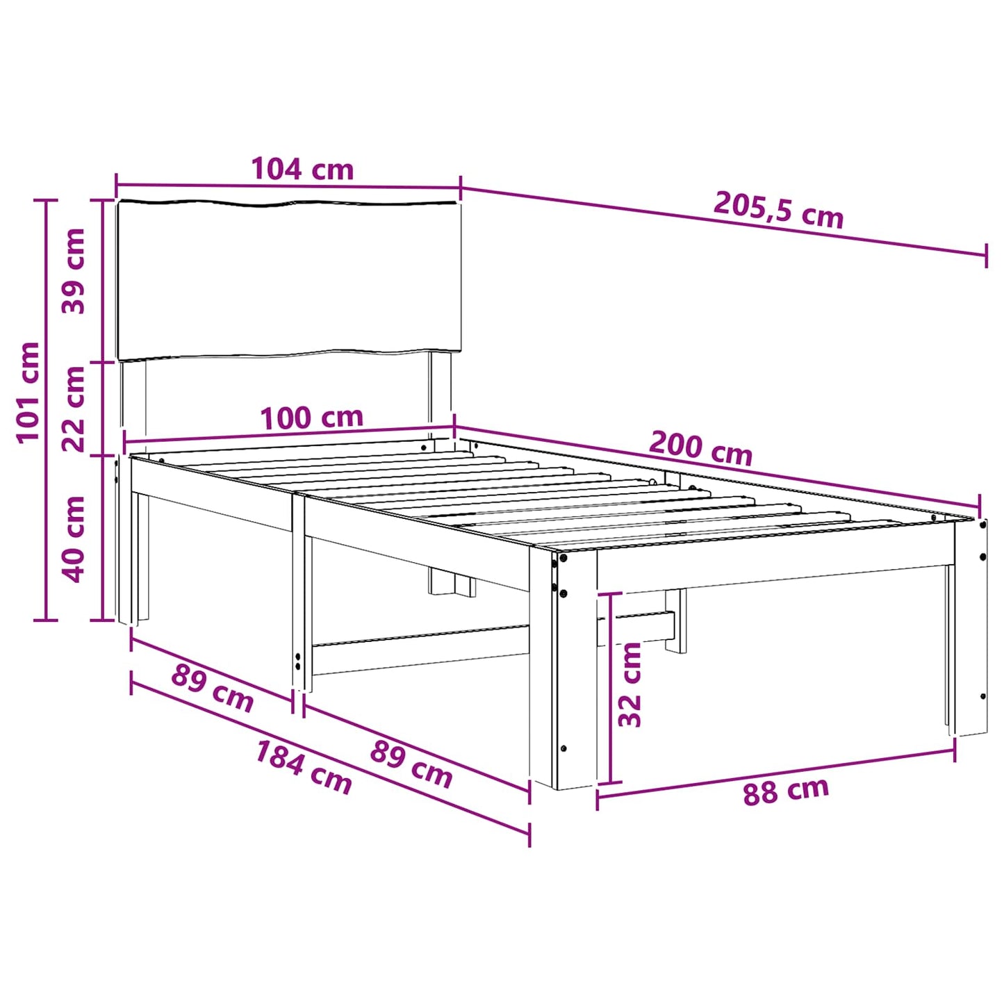 Single Bed Frame with Headboard ROSTOCK White 100 x 200 cm