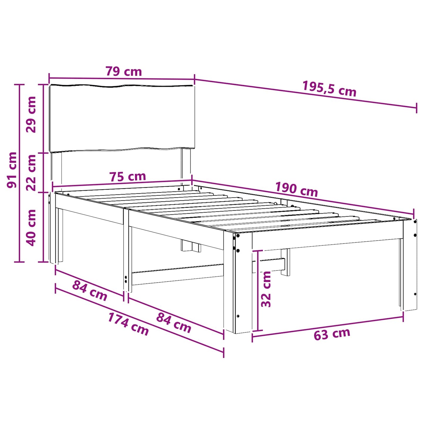 Single Bed Frame with Headboard ROSTOCK White 75 x 190 cm