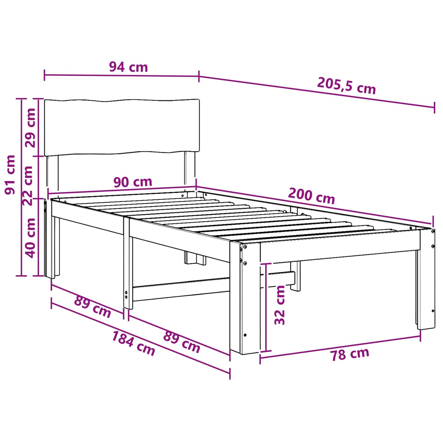 Single Bed Frame with Headboard ROSTOCK White 90 x 200 cm