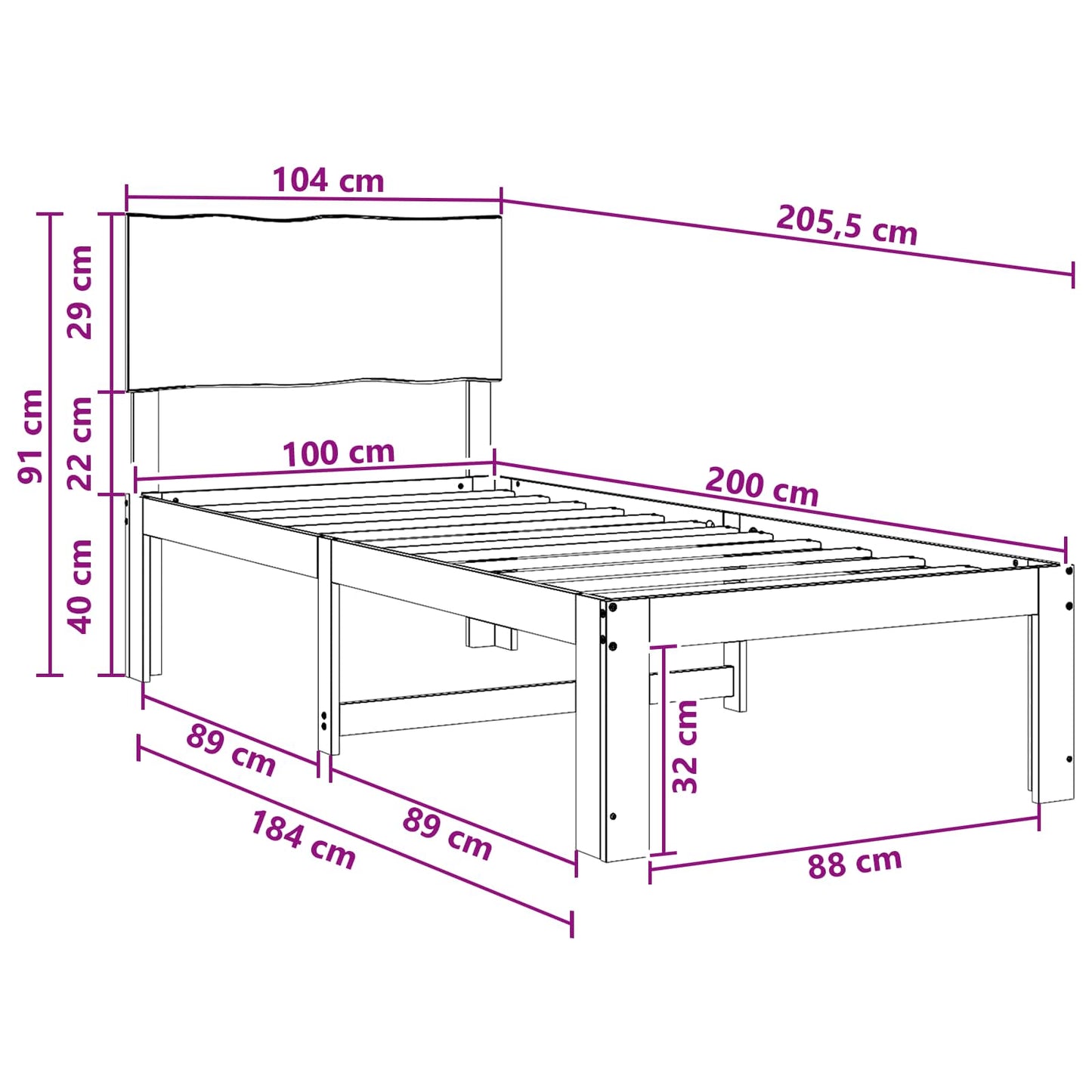 Single Bed Frame with Headboard ROSTOCK White 100 x 200 cm
