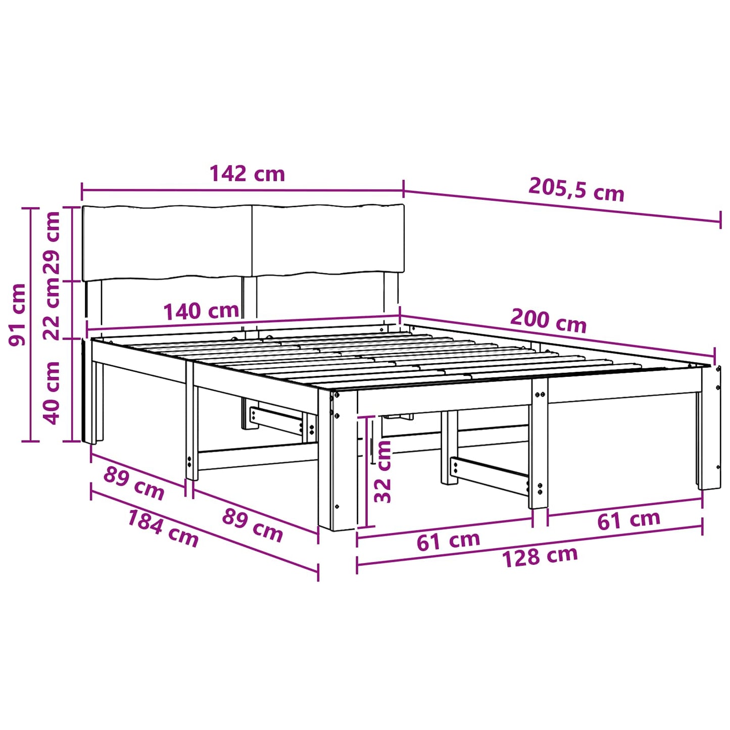 Double Bed Frame with Headboard ROSTOCK White 140 x 200 cm