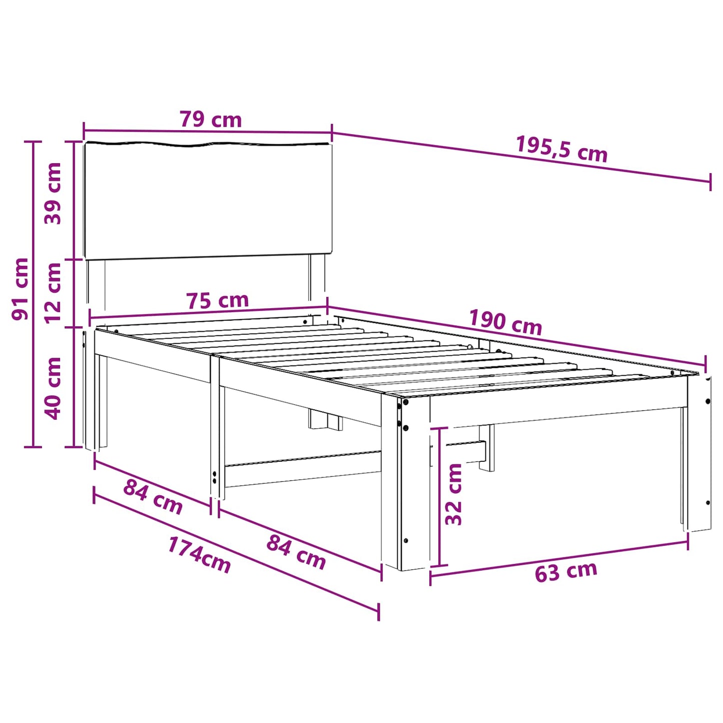 Single Bed Frame with Headboard ROSTOCK Dark Brown 75 x 190 cm