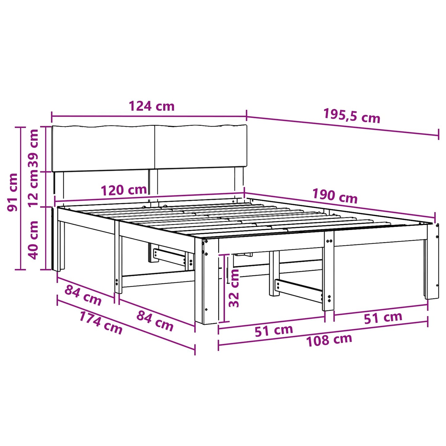 Double Bed Frame with Headboard ROSTOCK Natural 120 x 190 cm