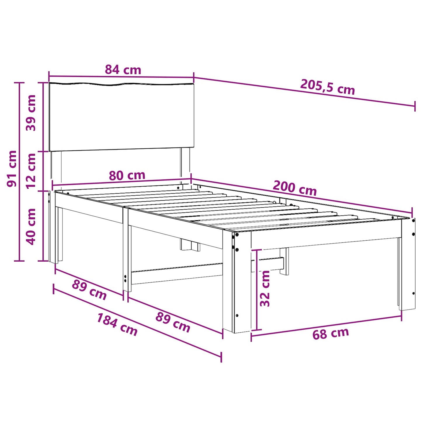 Single Bed Frame with Headboard ROSTOCK White 80 x 200 cm