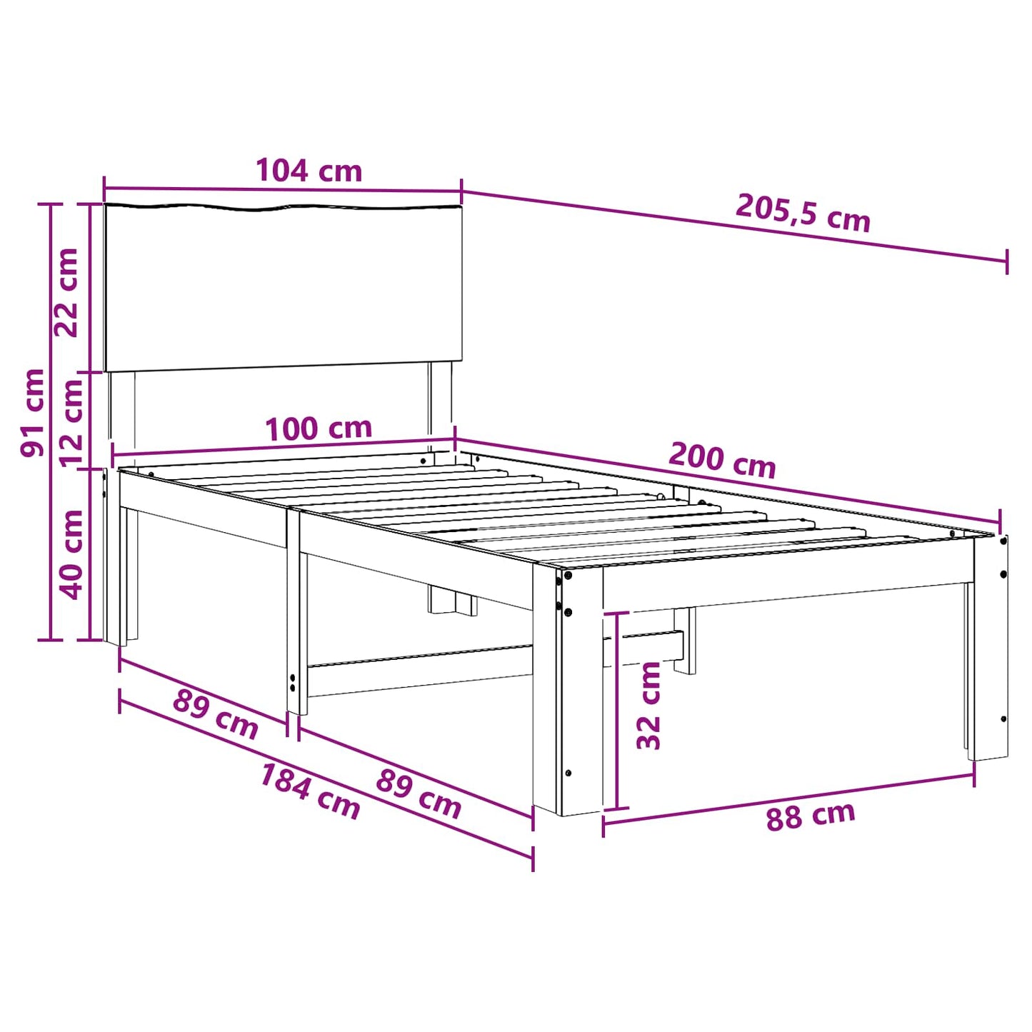 Single Bed Frame with Headboard ROSTOCK White 100 x 200 cm
