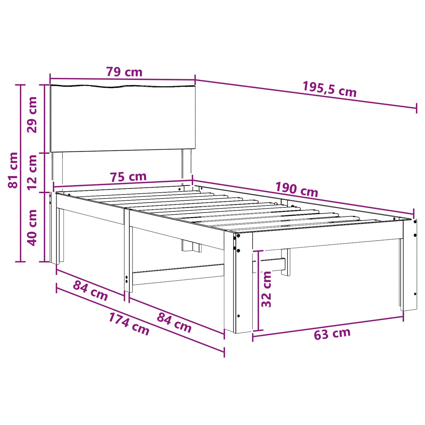 Single Bed Frame with Headboard ROSTOCK White 75 x 190 cm
