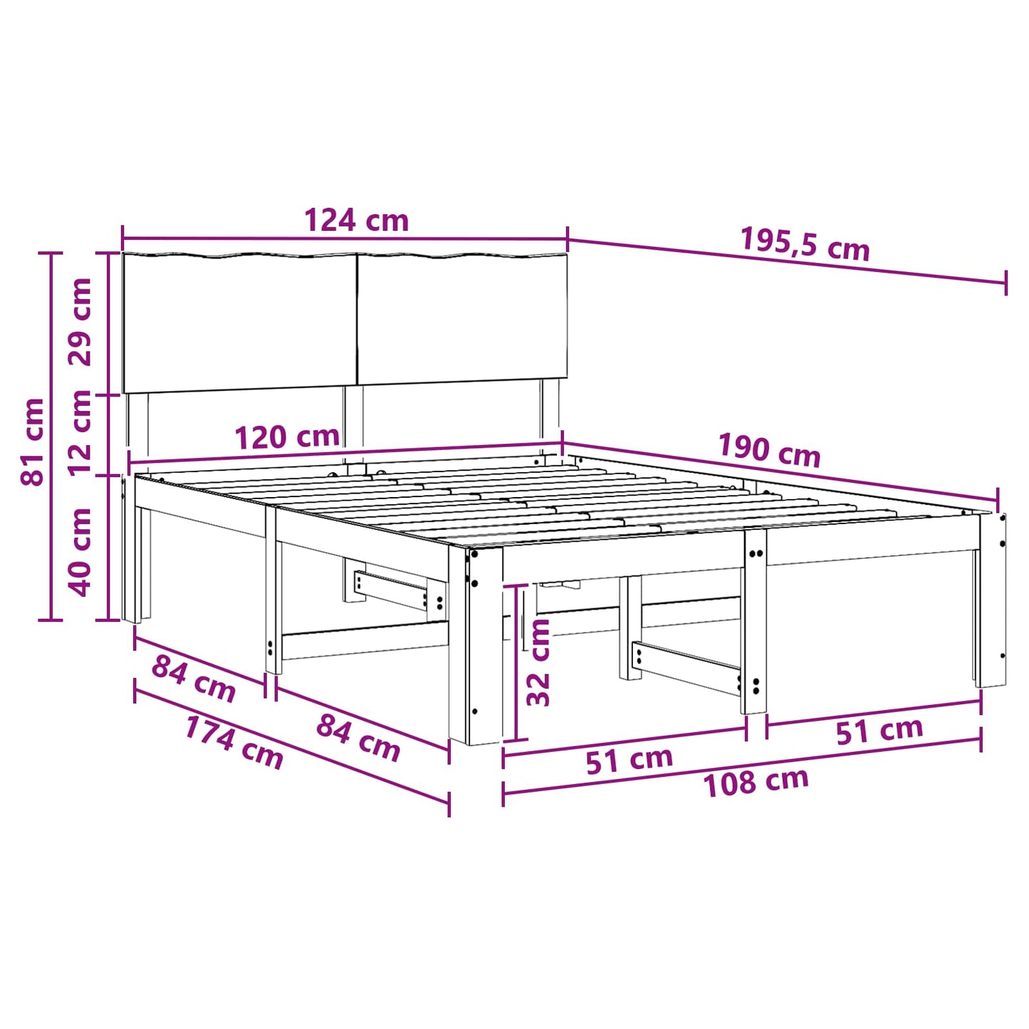 Double Bed Frame with Headboard ROSTOCK White 120 x 190 cm