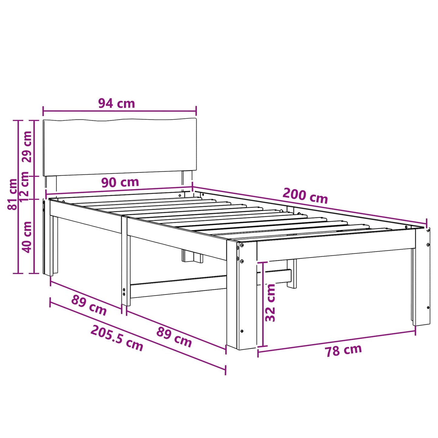 Single Bed Frame with Headboard ROSTOCK White 90 x 200 cm