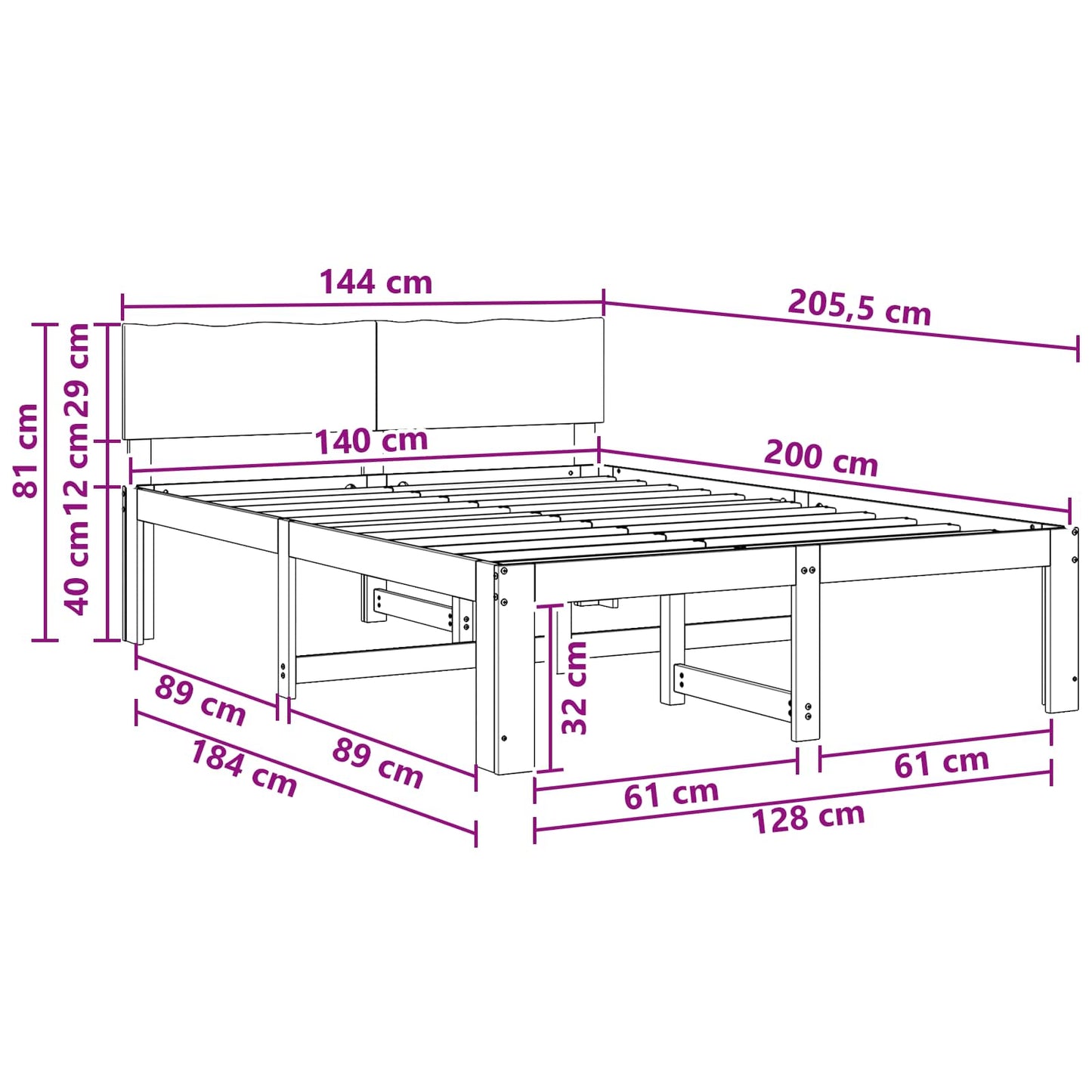 Double Bed Frame with Headboard ROSTOCK Natural 140 x 200 cm