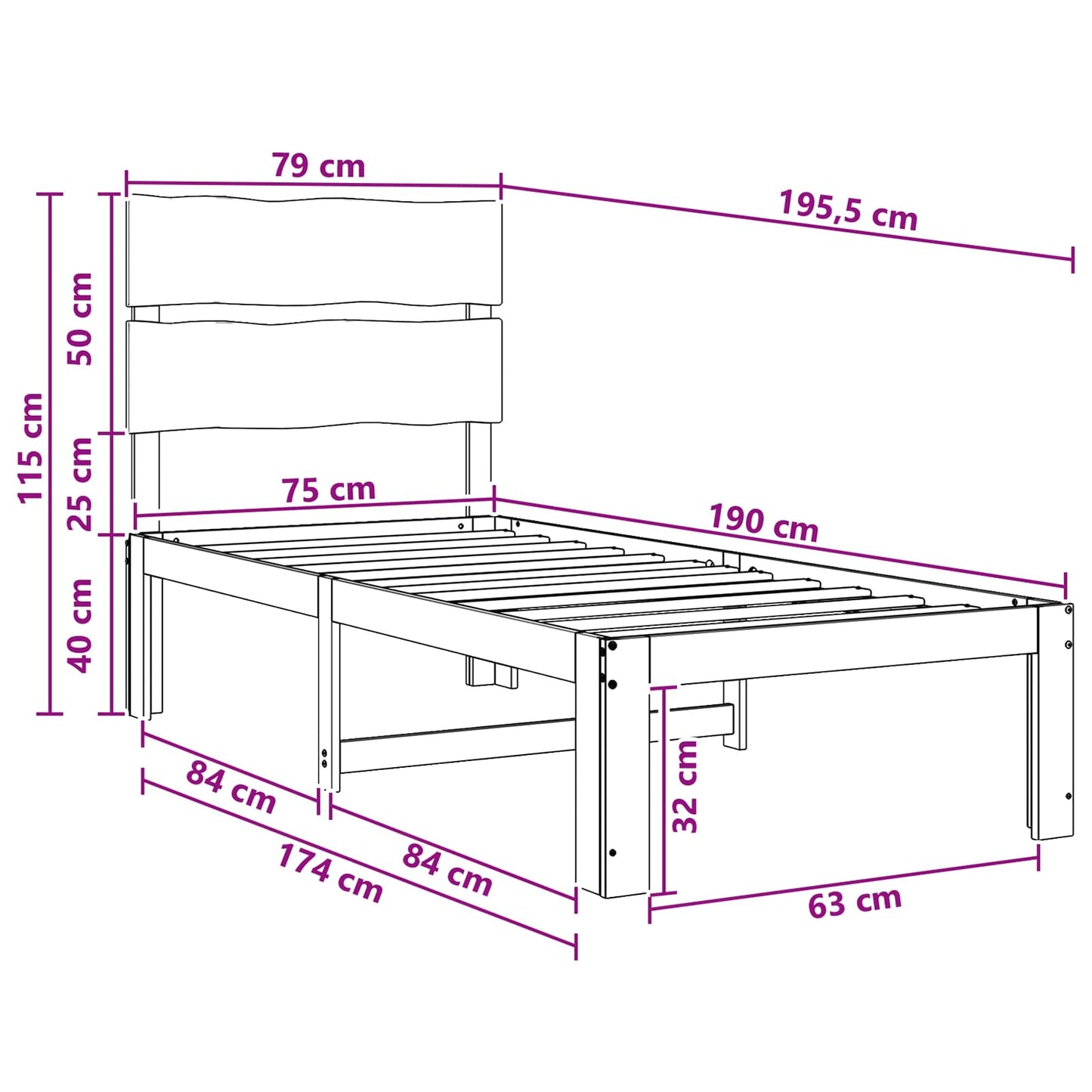 Single Bed Frame with Headboard ROSTOCK White 75 x 190 cm