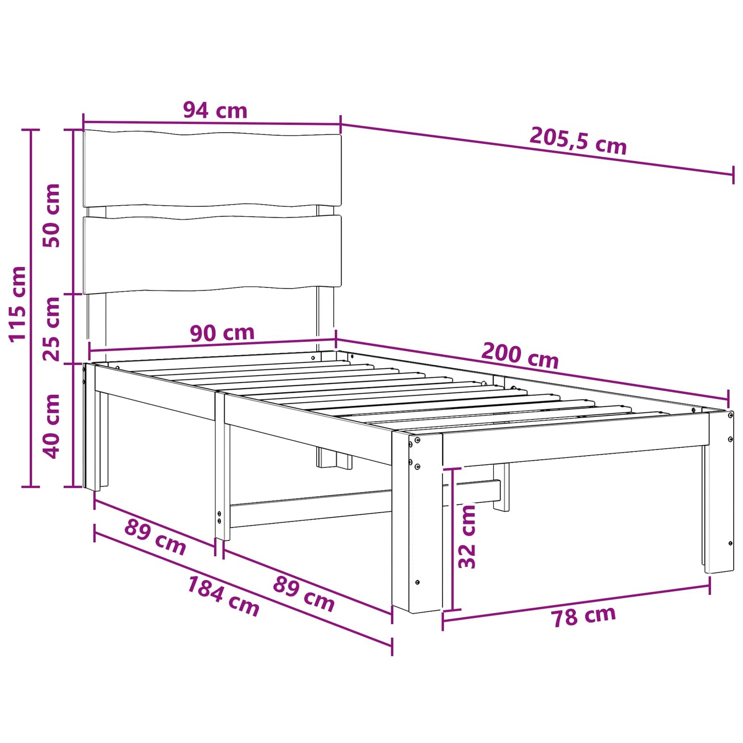 Single Bed Frame with Headboard ROSTOCK Dark Brown 90 x 200 cm