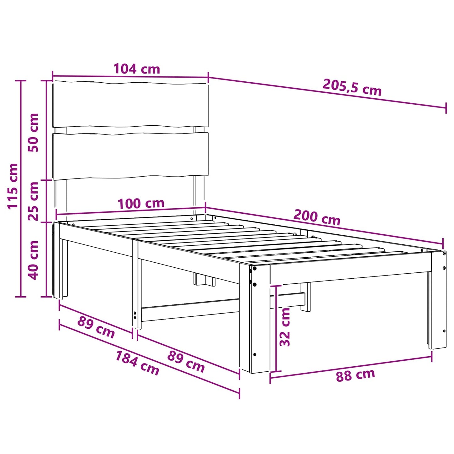 Single Bed Frame with Headboard ROSTOCK Dark Brown 100 x 200 cm