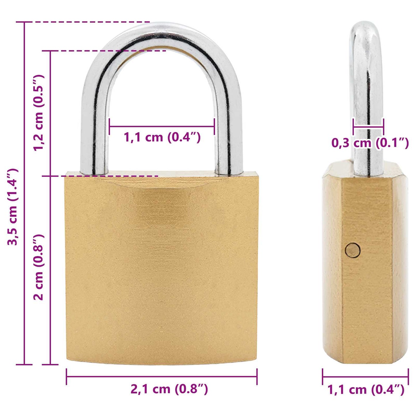 U Lock with Keys 2 pcs Brass Iron