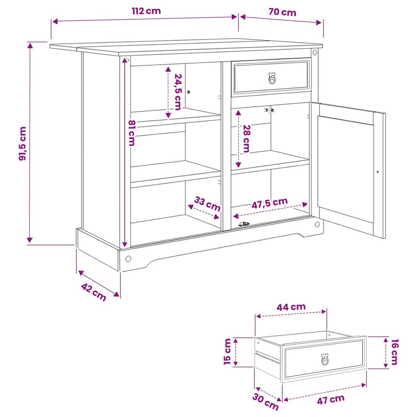Kitchen Trolley 2 pcs White and Honey Wax 112 x 70 x 91.5 cm