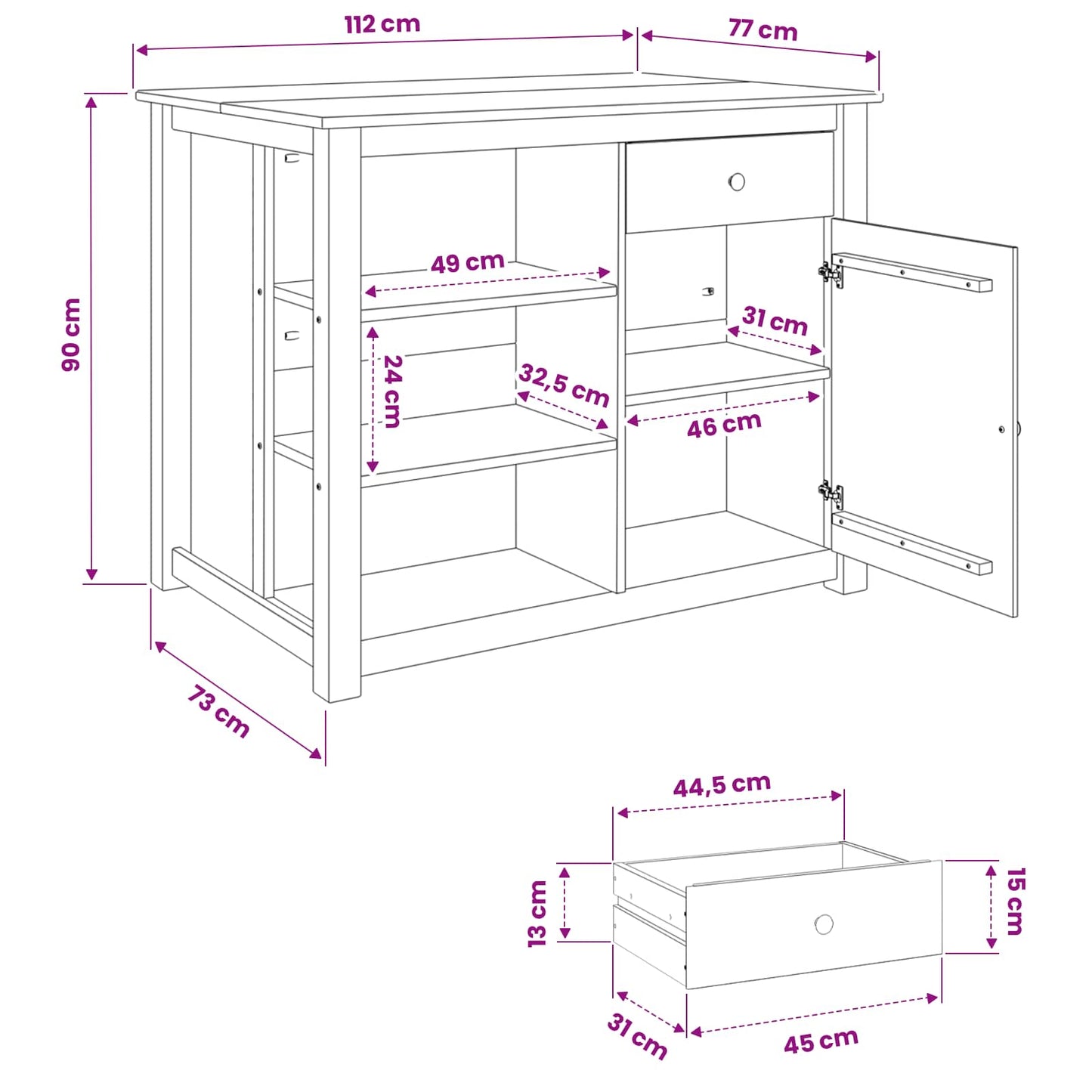 Kitchen Island Set 2 pcs PANAMA White and Honey Wax Solid-Pine