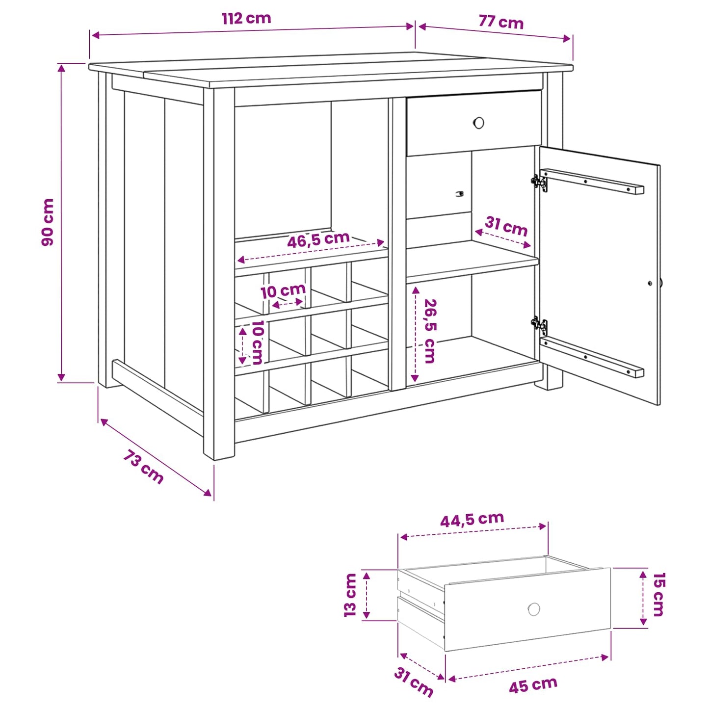 Kitchen Island Set 2 pcs PANAMA White and Honey Wax Solid-Pine