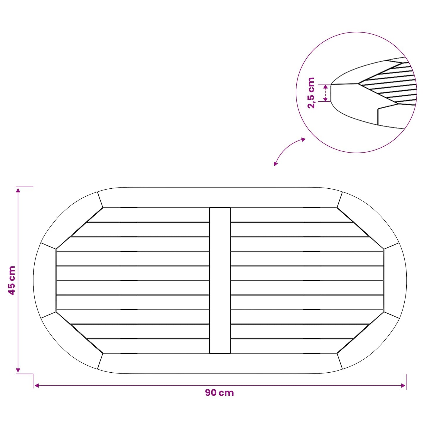 Table Top Oval Solid Teak Wood Natural