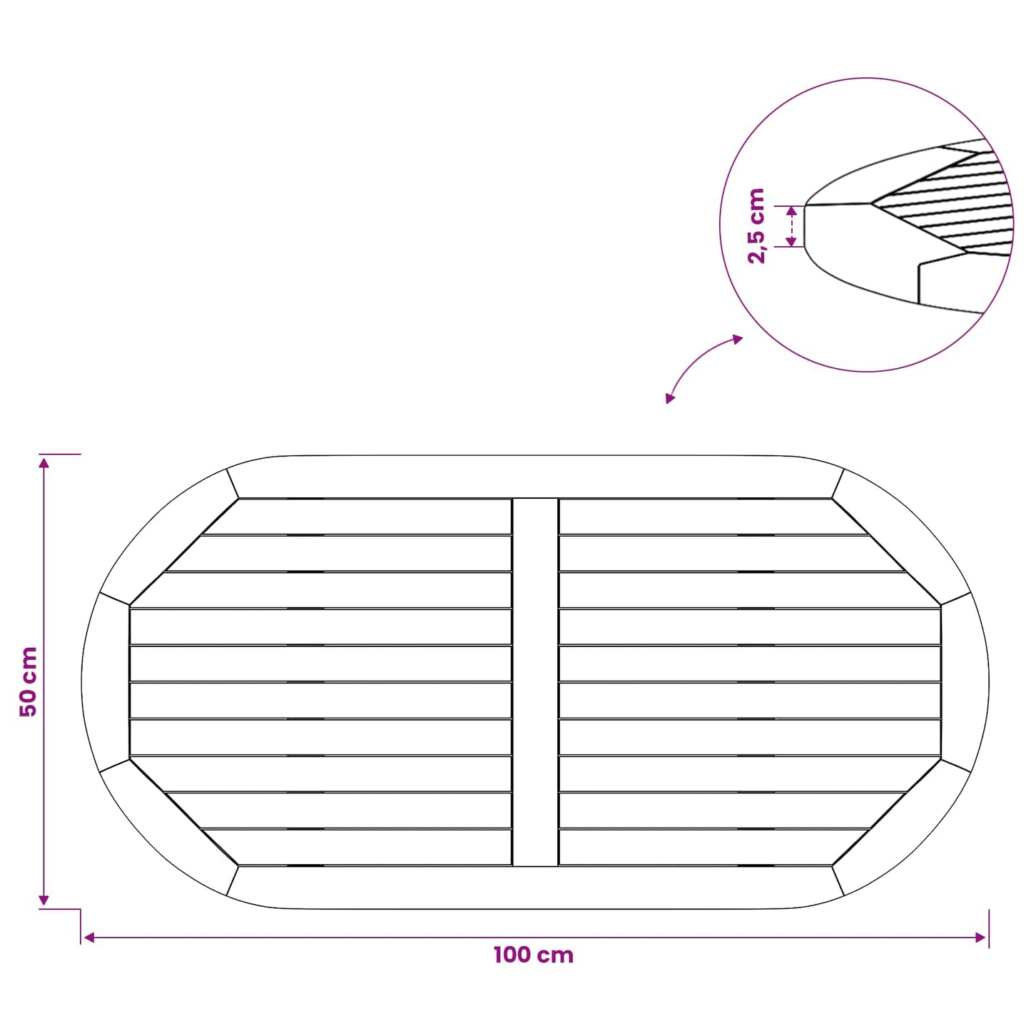 Table Top Oval Solid Teak Wood Natural