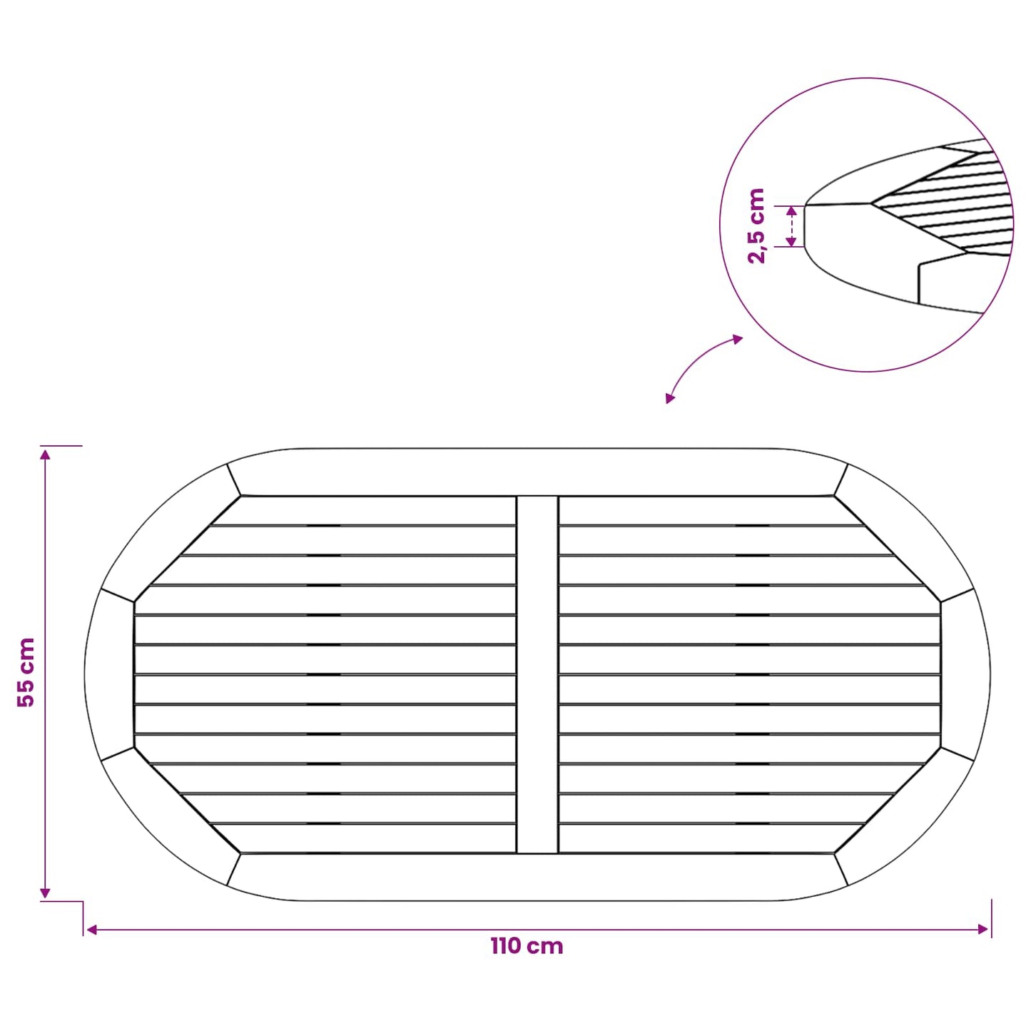 Table Top Oval Solid Teak Wood Natural