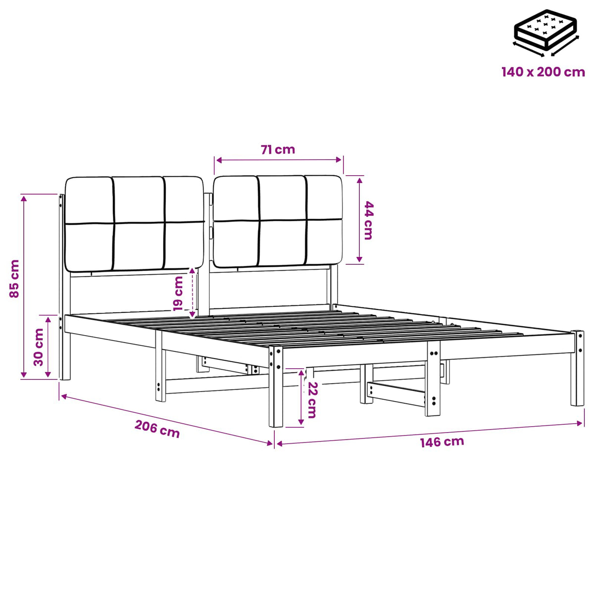 Bed Frame with Upholstered Headboard Whitewash and Light Grey