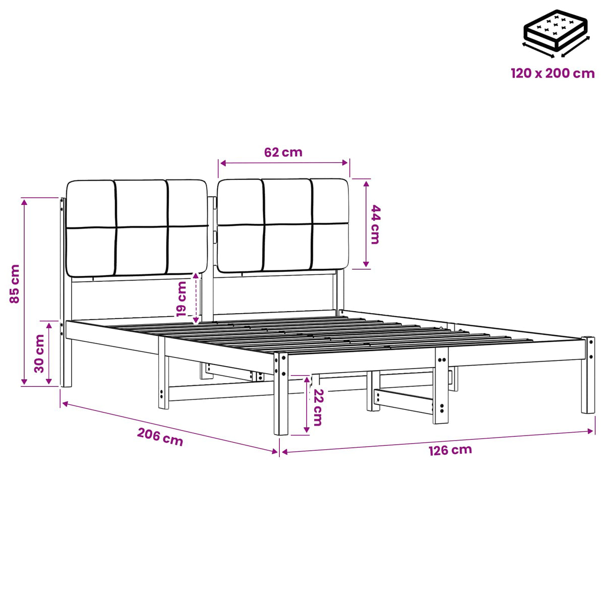 Bed Frame with Upholstered Headboard Whitewash and Light Grey