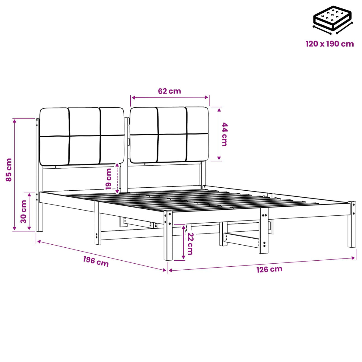 Bed Frame with Upholstered Headboard Natural and Light Grey