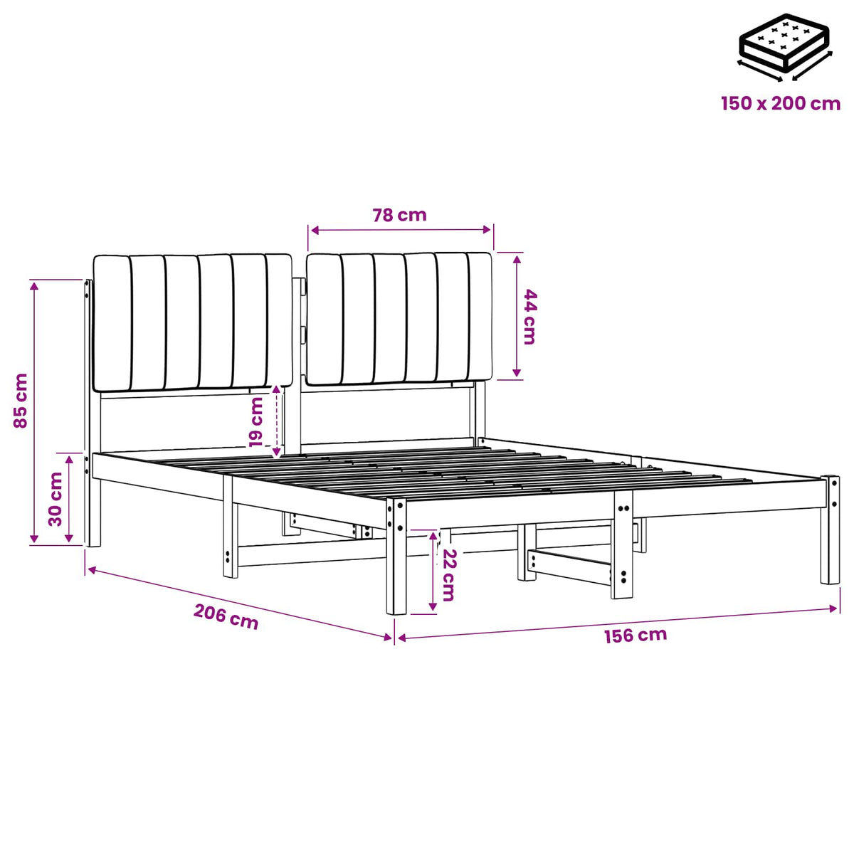 Bed Frame with Upholstered Headboard Natural and Light Grey