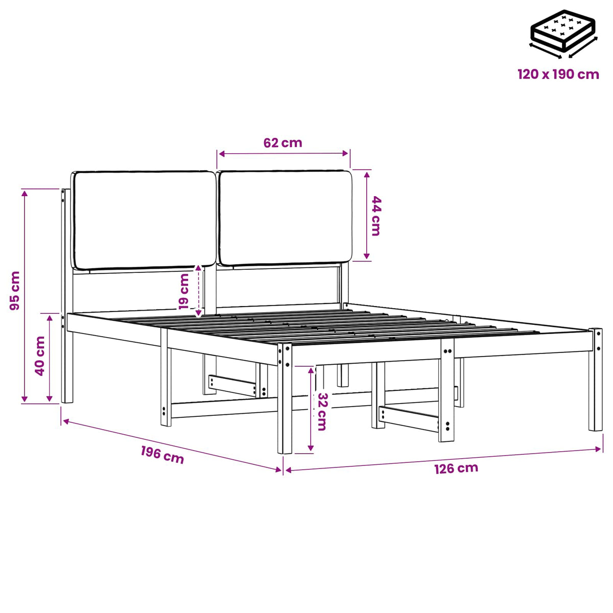 Bed Frame with Upholstered Headboard Natural and Light Grey