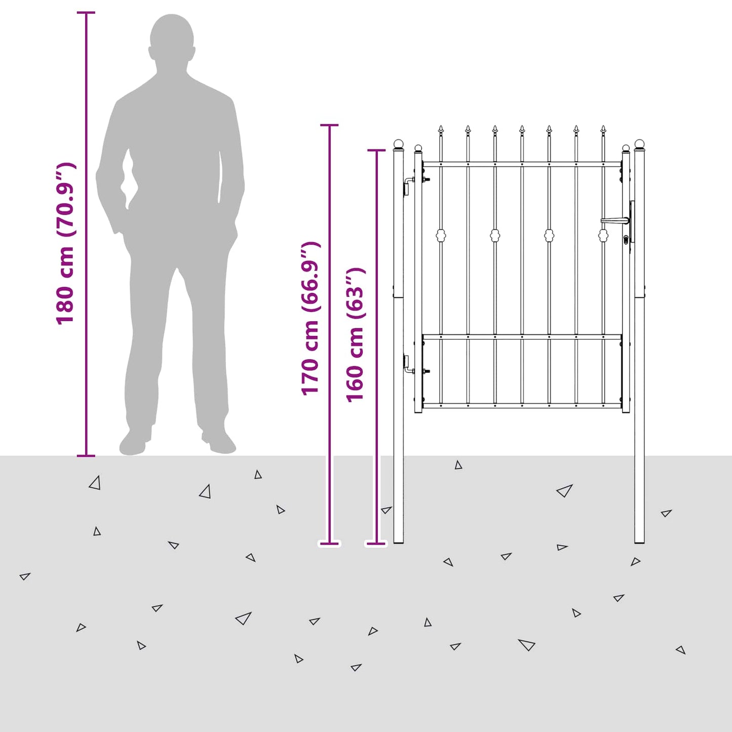 Fence Gate ASTEN 100 x 125 cm Metal Black Lockable