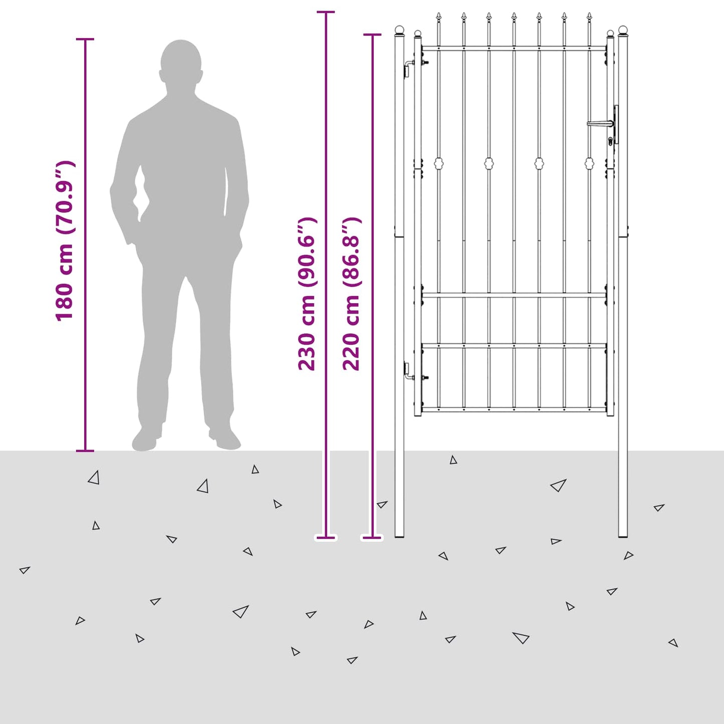 Fence Gate ASTEN 100 x 175 cm Metal Black Lockable