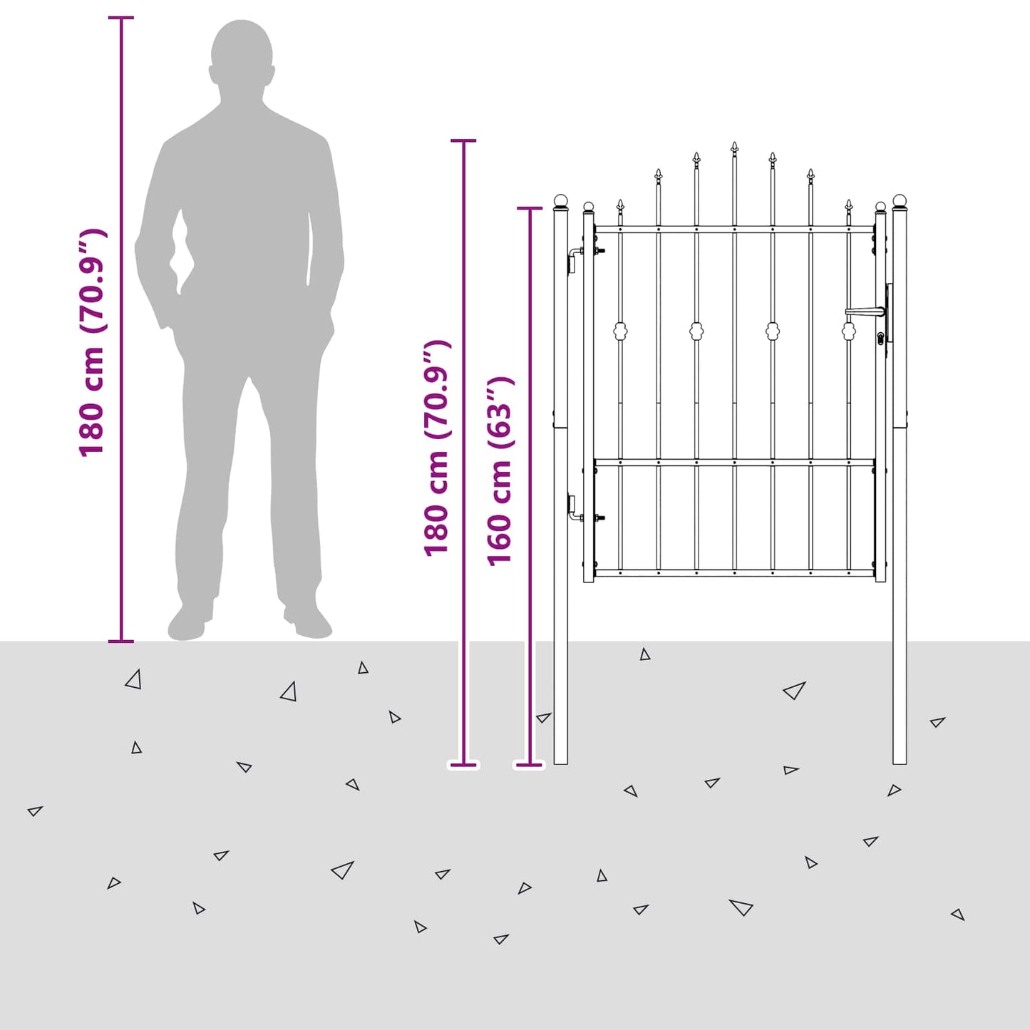 Fence Gate ASTEN 100 x 125 cm Metal Black Lockable
