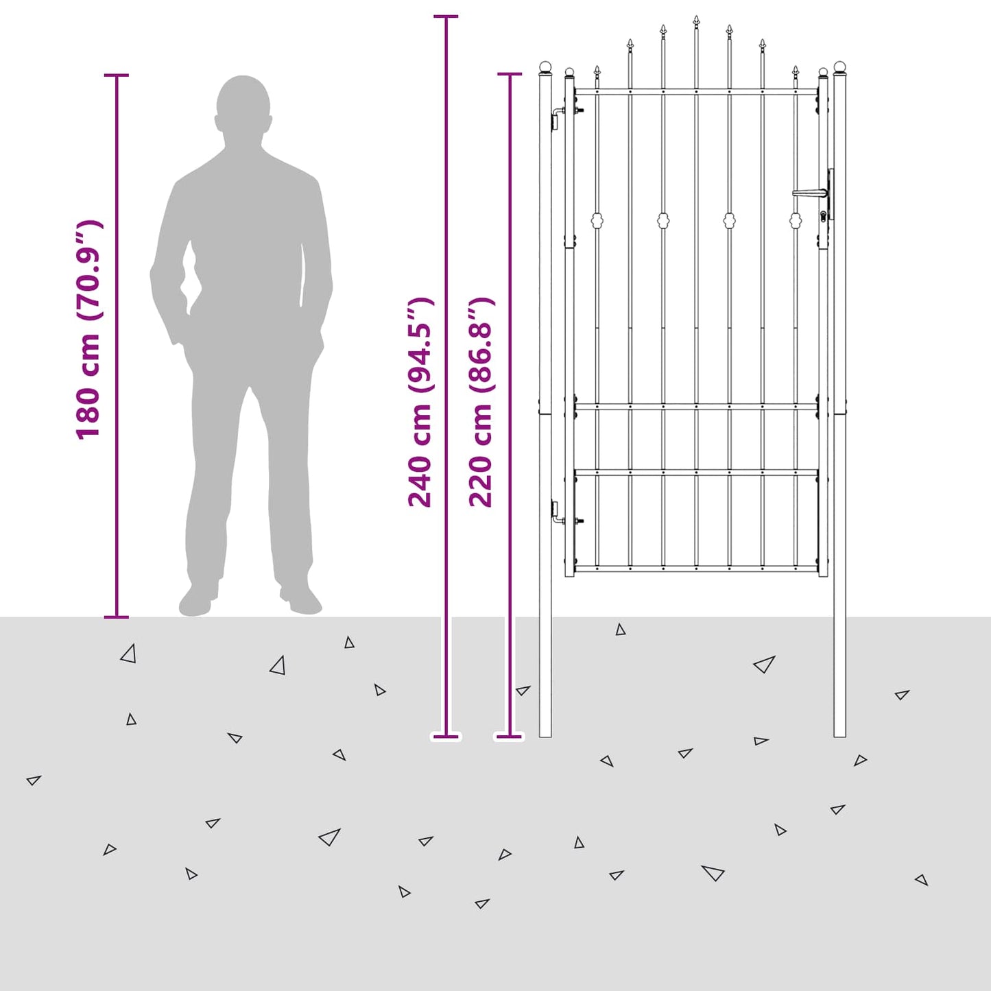 Fence Gate ASTEN 100 x 175 cm Metal Black Lockable